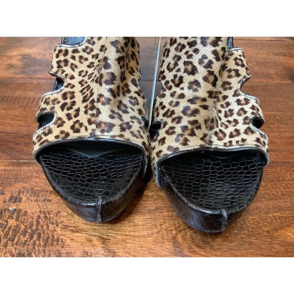 Donald J Pliner Garbo Tan & Brown Leopard Print Calf Hair Open Toe, Size 8 US - Picture 3 of 9